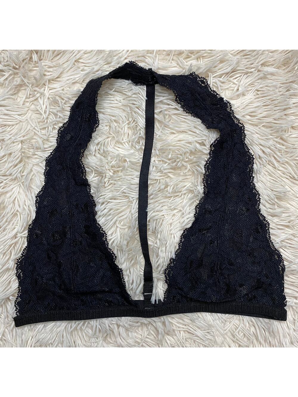 Intimately Free People Womens halter adjustable black lace bralette